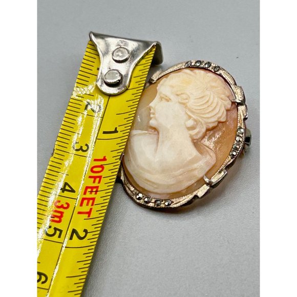 Silver 800 Genuine Carved Shell Cameo Brooch Pendant Vintage Facing Left Cameo - Picture 8 of 8